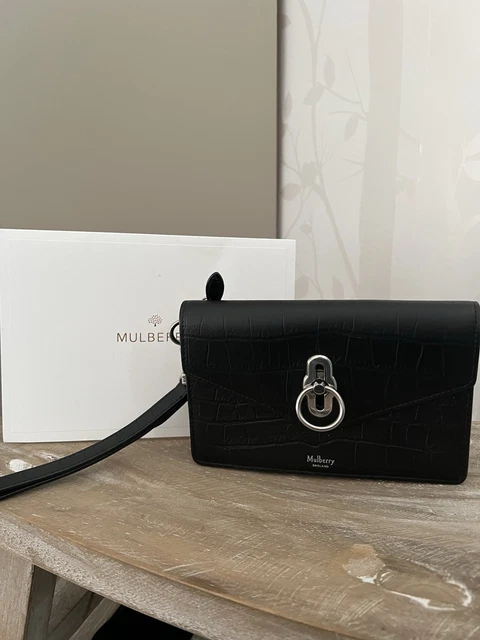 MULBERRY AMBERLEY BLACK Croc Leather Phone Clutch Purse Dust Bag