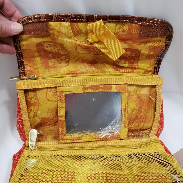 Trifold Cosmetic Bag Orange Brown PVC Embossed Croc Samantha Brown 5
