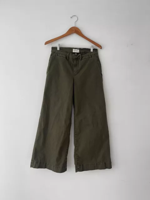 Frame Le Pixie Tomboy Wide Leg Trouser Pants | Washed Fatigue, Green | Size 28