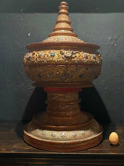 Antique Box Burma Burmese Painted Dragon Tayo Lacquer Asian Large Wood Rare 20th 12