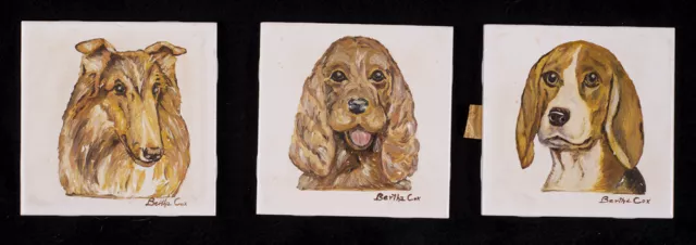 Dog Art Ceramic Tile Set Collie Cocker Spaniel Beagle Display Handpainted