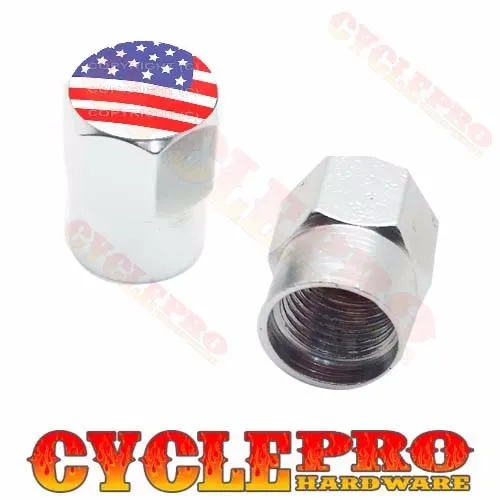 2 Silver Hex - Billet Aluminum Custom Valve Caps for Motorcycle - USA FLAG