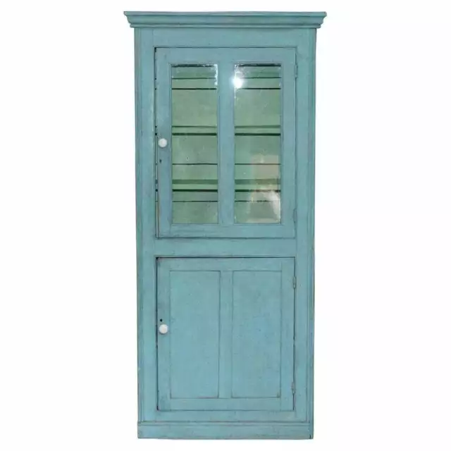 Hand Painted Antique Victorian Circa 1860 Pine Housekeepers Cupboard Linen Pots