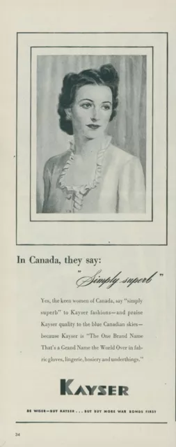 1944 Kayser Fashions Canada Simply Superb Buy More War Bonds Vtg Print Ad L23