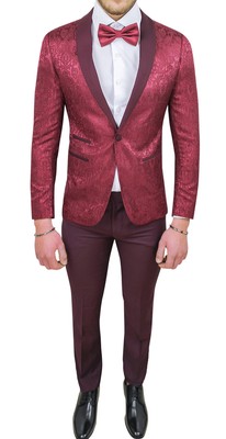 ABITO UOMO DIAMOND Raso Bordeaux Damasco Floreale Completo Vestito  Cerimonia EUR 95,00 - PicClick FR