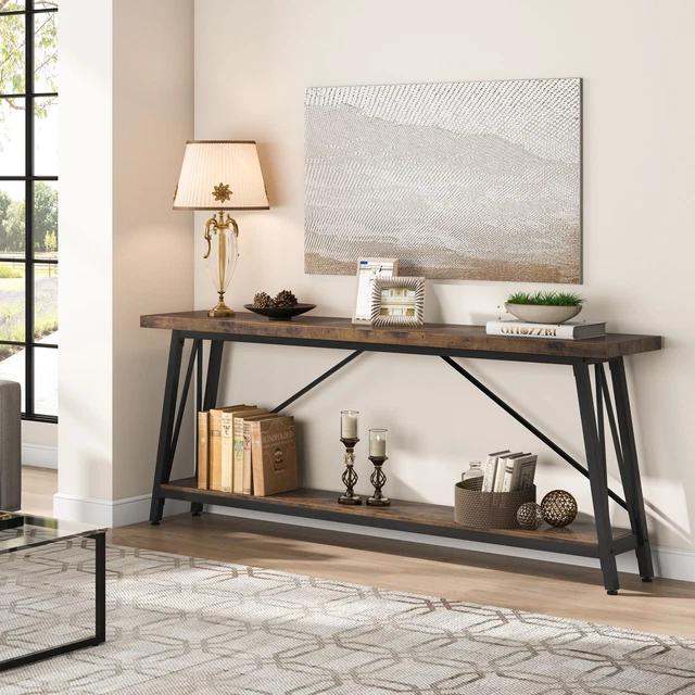 LONG NARROW CONSOLE Table with Storage Behind Couch Sofa Table Entryway