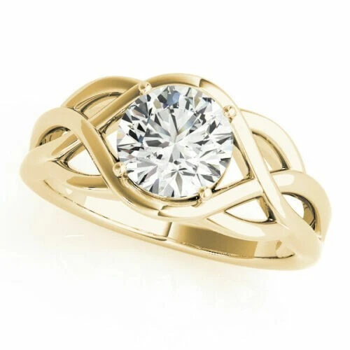 2 Ct Round Cut Natural Moissanite Womens Engagement Ring 14K Gold Yellow Plated
