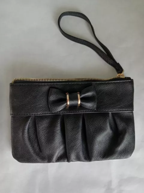 Apt. 9 Bobby Bow Whristley Clutch Bag Purse Safe Keeper Black Pebbed Gold...