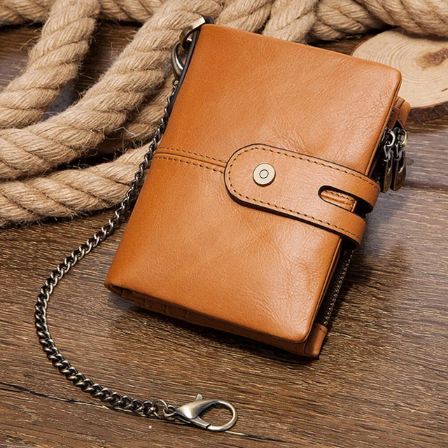 Mens Genuine Leather Wallet RFID Credit Card Holder Biker Trucker with Chain 8