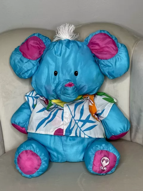 Fisher Price Puffalump Blue Elephant Plush Hawaiian Shirt Stuffed Animal 1987 
