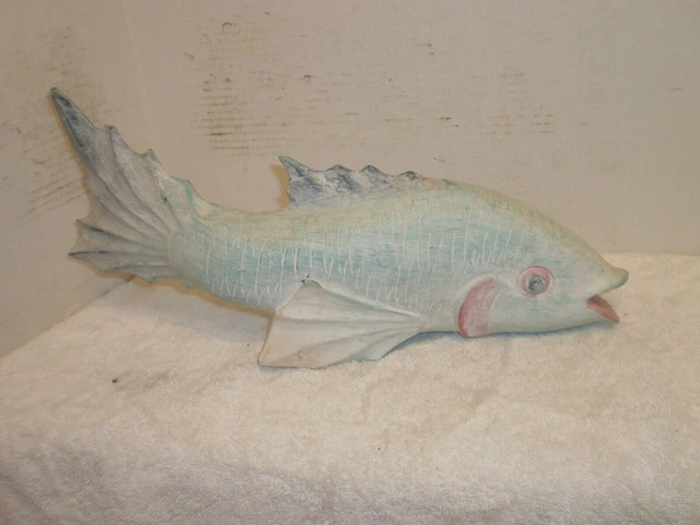 Wooden Hand Carved tropical fish Tiki Bar Statue 15" long, 9" tall