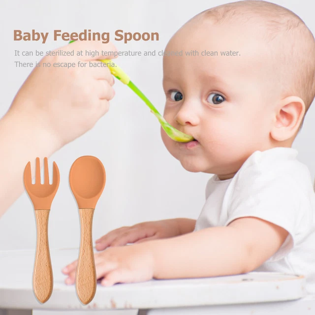 Baby Wooden Silicone Feeding Spoon Toddlers BPA-free Tableware (25)