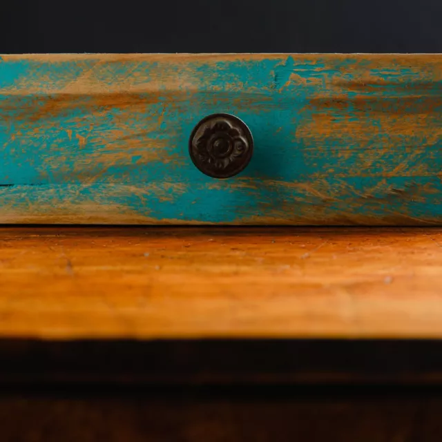 Old Dovetail Drawers + Old Tin Knobs + New Turquoise Paint = GREAT DISPLAY 2