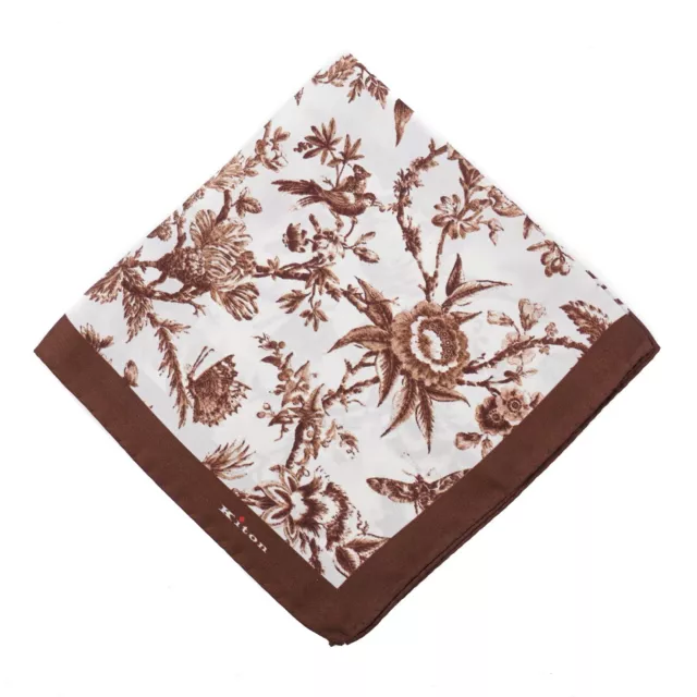Kiton Chocolate Brown Victorian Floral Print Silk Pocket Square