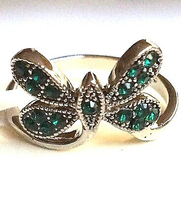 Crystal Butterfly Ring Size 6 7 8 Green Silver Rhodium Plated Insect Bug USA