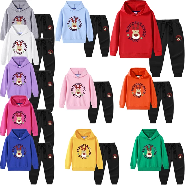 Kids Girls Boys Tracksuit Cartoon Set Hooded Outfit Long Sleeve Sweatshirt 2Pcs