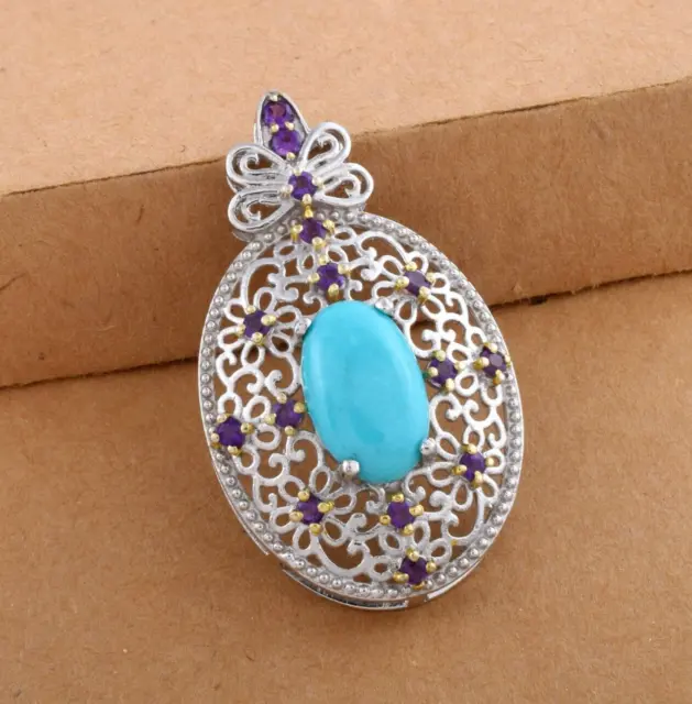 Natural Arizona Turquoise Pendant Filigree Handmade 925 Silver Pendant Necklace