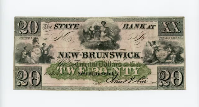 1800's $20 The State Bank at New-Brunswick, NEW JERSEY Note