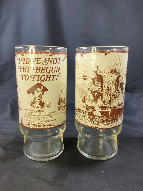 2 Vintage Coca Cola Heritage Ship Nautical Drink Glass John Paul Jones Coke Rare
