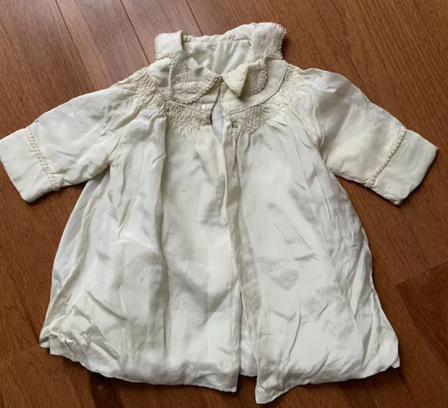 Antique Vintage Baby Christening Baptism Jacket Silk Smocking Lined Embroidered