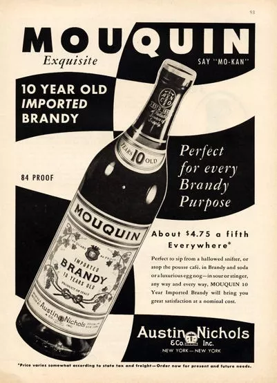 1957 Mouquin 10 yr old Brandy Vintage Bottle PRINT AD