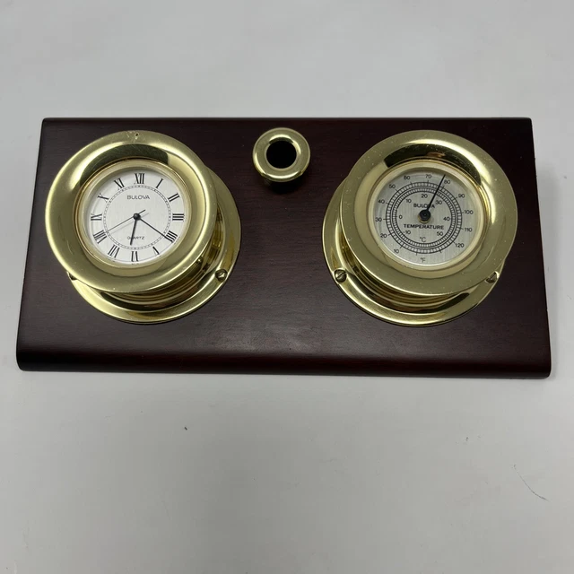 VTG BULOVA SHIP Deck Quartz Wood Clock Thermometer Made In West Germany