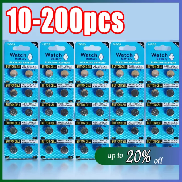 200pcs LR44 AG13 L1154 357 A76 Alkaline Button Coin Cells Batteries