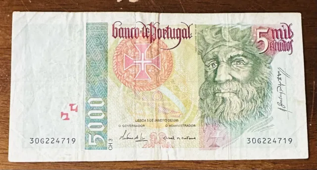 Portugal 5000 Escudos Banknote 1995