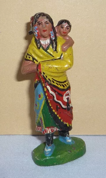 Wildwest - Figur aus Masse : Indianerin mit Kind von ELASTOLIN VK!