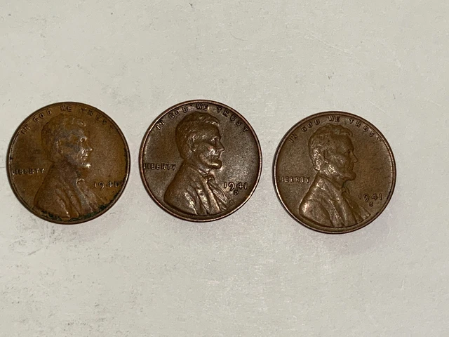 1941 P S D Lincoln Wheat Cents/ Penny    Set of 3 Coins Lot XF