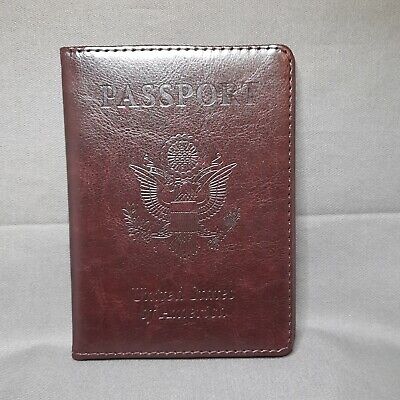 Passport Holder Wallet Embossed Leather Clear Window United States of Amaerica