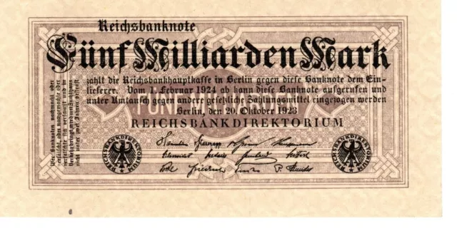 Banknote, Geldschein, Papiergeld Reichsbanknote 5 Milliarden Mark