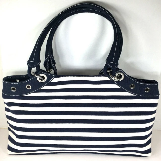 Sigrid Olsen Blue / White Striped Fabric Nautical Tote Bag