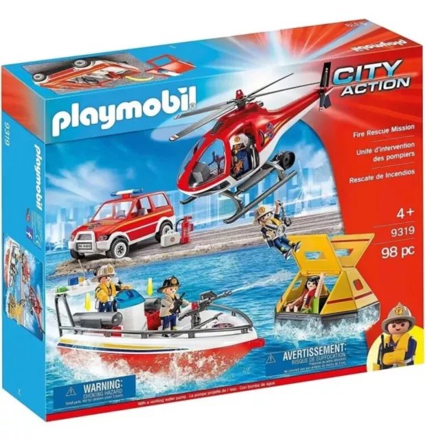 New PLAYMOBIL #70491 Coastal Fire Rescue Mission Rescue Action Helicopter  Boat