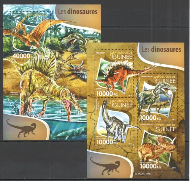 St238 2015 Guinea Dinosaurs Fauna Prehistoric Animals 1Kb+1Bl Mnh Stamps