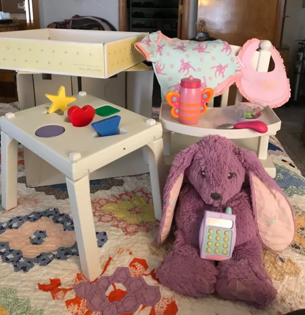 American Girl Bitty Baby High Chair With Activity Table 5 Shapes And Plush Bunny American Girl Bitty Baby High Chair With Activity Table 5 Shapes And Plush Bunny