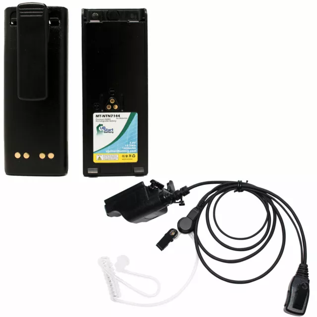 2 Pack Battery & Earpiece w/ PTT Mic for Motorola HT1000, MTX8000, MTX-LS