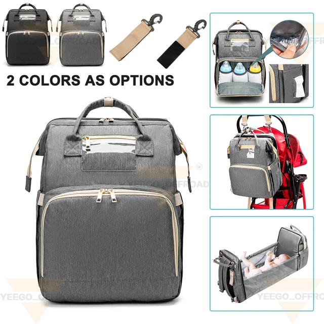 2-in-1 Foldable Diaper Bag & Baby Crib Backpack Nappy Mummy Bags For Mom Dad US