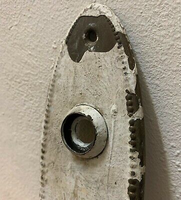 Antique Escutcheon keyhole door knob plate back cover Brass chipped paint 1900s 3