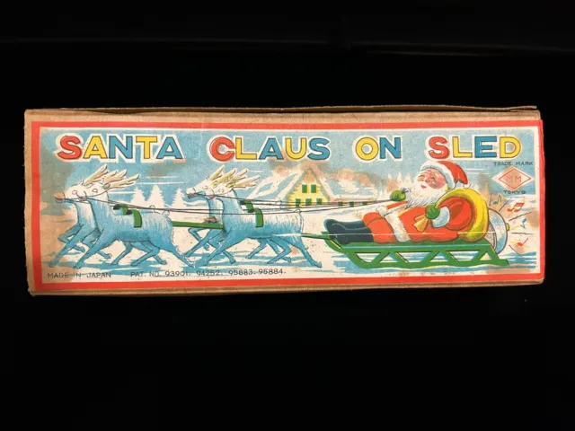 Vintage Wind Up Santa Claus On Sled w/Original Box Celluloid Occupied Japan