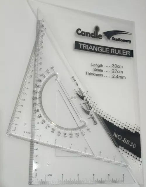 30/60/45 Degree Geometry Triangle Ruler Drawing Set Square 2 Pieces, Clear 30 cm