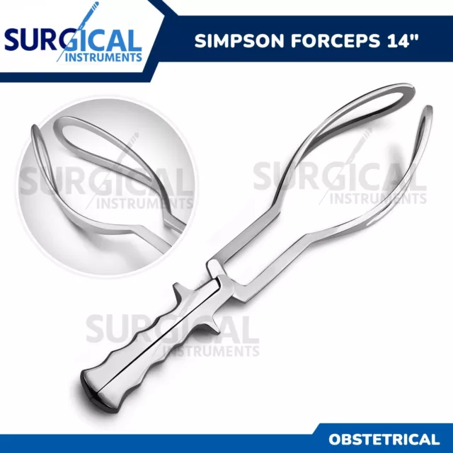 Simpson Obstetrical Forceps 14" Fenestrated Jaws Surgical Gynecology German Grad