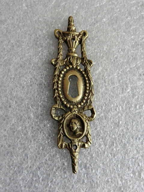 Entrée De Serrure Ancienne Pour Meuble - Laiton Doré, Env. 1900 - Occasion