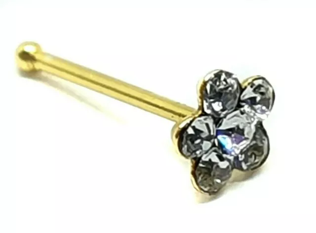 Pendientes para nariz con forma de flor, oro de 9 quilates, 5 circonitas, 5...