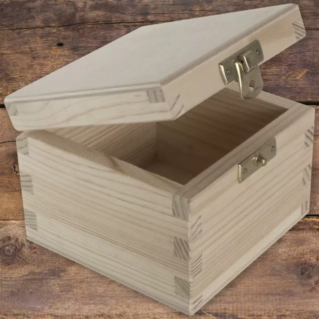 Wooden Box with Lid and Clasp 13x13x13 cm/ Small Square Cube Plain Pine  Storage