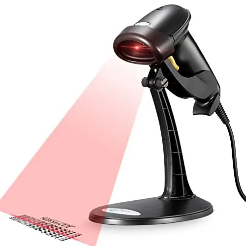 Barcode Scanner, Wired Handheld Bar Code Scanner with Adjustable Stand,