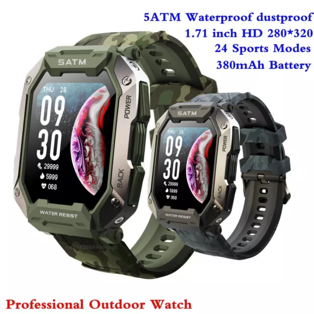 Smart Watch 5ATM Water Proof Heart Rate Fitness Tracker Rugged Military Watches