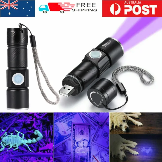 USB UV Ultra Violet LED Flashlight Blacklight Light 365 nm Inspection Lamp Torch