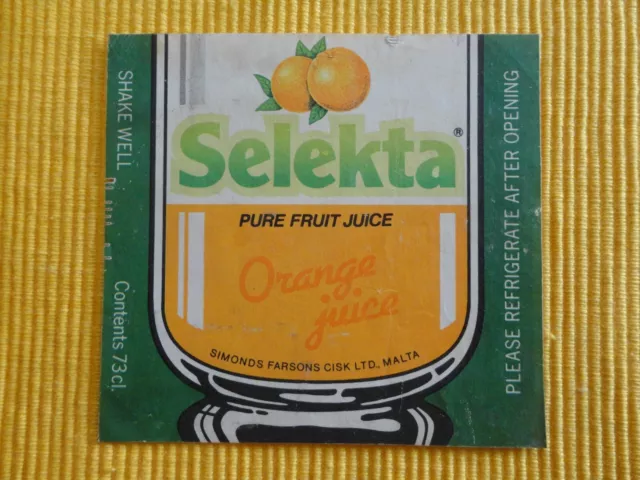 Vintage Malta Farsons Selekta Orange Juice Label