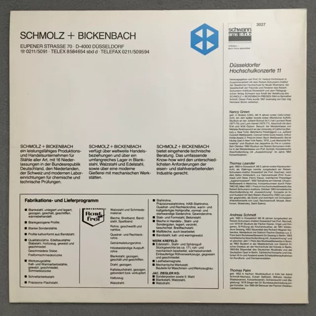 O100 Schmolz + Bickenbach Preis 1984 Green Leander Palm Schwann 3027 Stereo 3